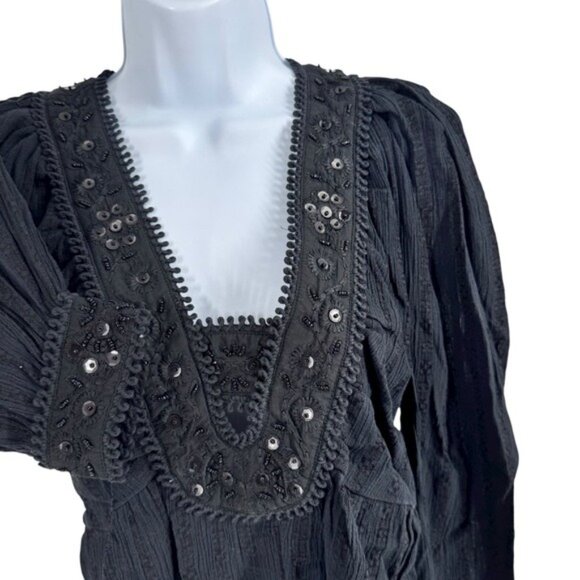 Sea New York NEW Charlotte Black Embellished Long Sleeve V Neck Top Size S - Picture 6 of 11